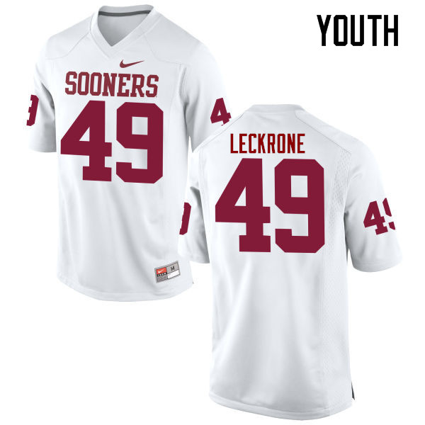 Youth Oklahoma Sooners #49 Matthew Leckrone College Football Jerseys Game-White - Click Image to Close
